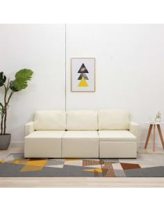 Divano Letto Modulare a 3 Posti Crema in Similpelle 2