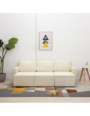 Divano Letto Modulare a 3 Posti Crema in Similpelle