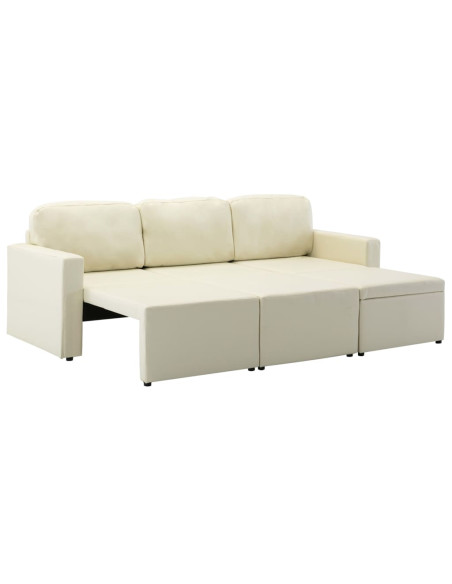 Divano Letto Modulare a 3 Posti Crema in Similpelle