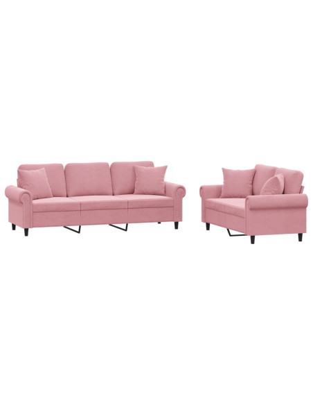 Set di Divani 2 pz con Cuscini Rosa in Velluto