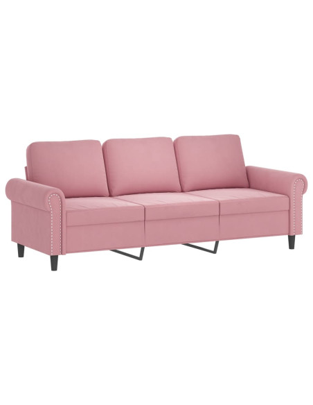 Set di Divani 3 pz con Cuscini Rosa in Velluto