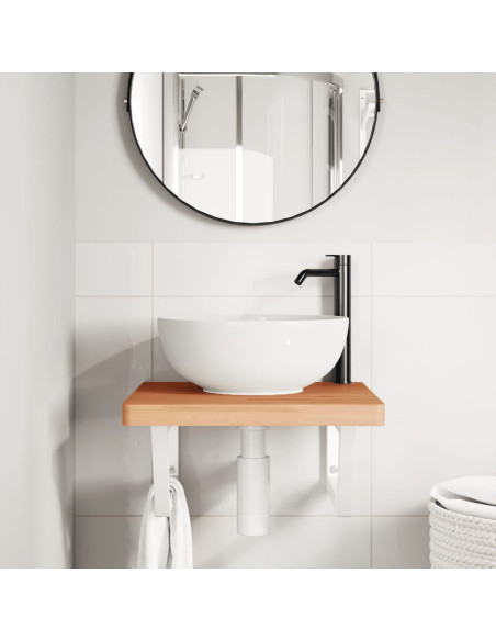 Ripiano a Parete per Lavabo in Acciaio e Massello di Faggio