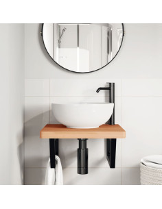 Ripiano a Parete per Lavabo in Acciaio e Massello di Faggio 2