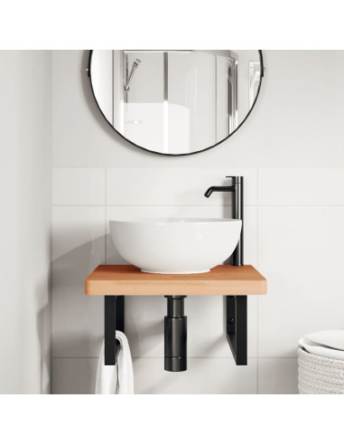 Ripiano a Parete per Lavabo in Acciaio e Massello di Faggio