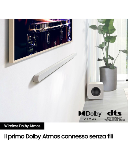 Samsung Soundbar HW-S801D/ZF Serie S, 10 Speaker, Wireless Dolby Atmos, Audio a 3.1.2 Canali, Q-Simphony, Alexa integrato e comp
