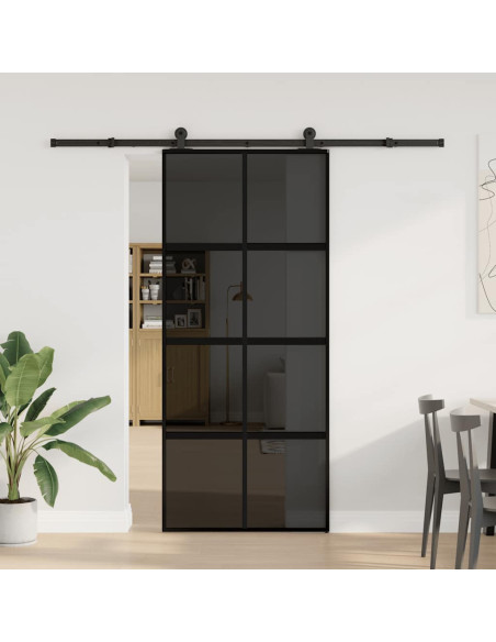 Porta Scorrevole Ferramenta 90x205 cm Vetro Temperato Alluminio