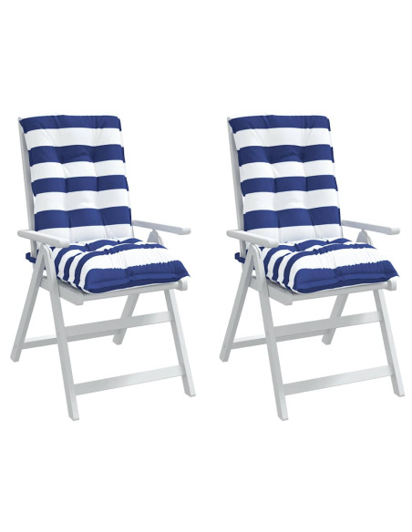 Cuscini Sedia Schienale Basso 2 pz a Righe Blu e Bianche Oxford