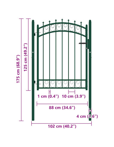 Cancello per Recinzione con Punte in Acciaio 100x125 cm Verde
