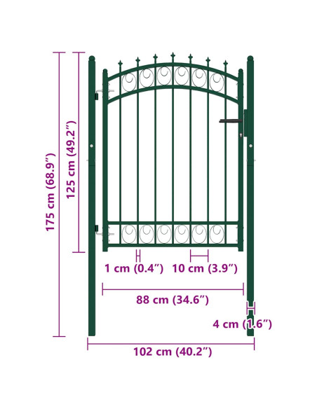 Cancello per recinzione EMMEN con punte in acciaio 103x109,5 cm verde