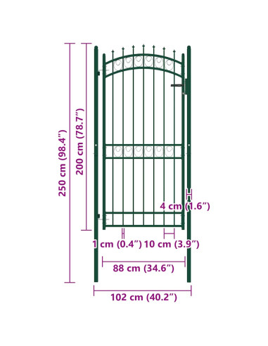 Cancello per Recinzione con Punte in Acciaio 100x200 cm Verde