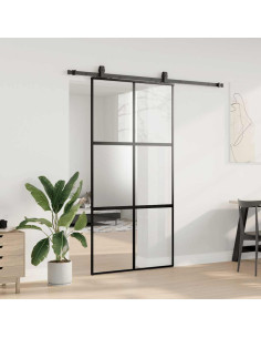 Porta Scorrevole Ferramenta Nera 102,5x205 cm Vetro Temperato 2