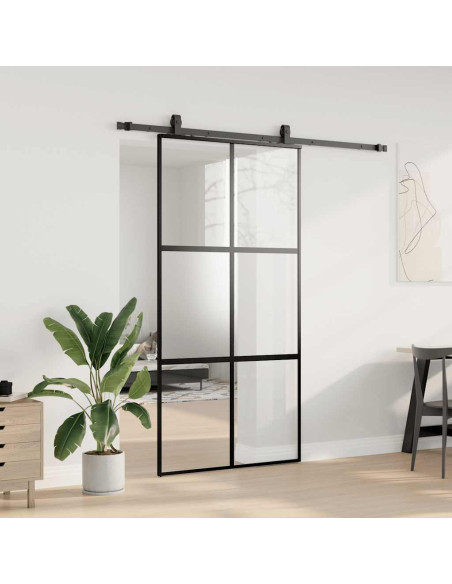 Porta Scorrevole Ferramenta Nera 102,5x205 cm Vetro Temperato