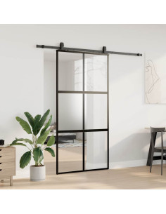 Porta Scorrevole Ferramenta Nera 102,5x205 cm Vetro Temperato 2