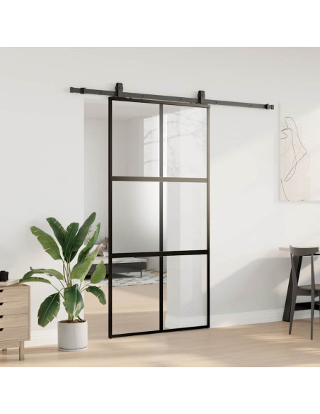 Porta Scorrevole Ferramenta Nera 102,5x205 cm Vetro Temperato