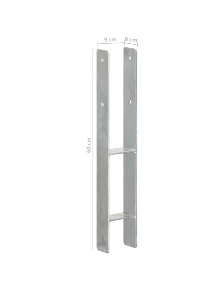 Picchetti per Recinzione 2 pz Argento 9x6x60 cm Acciaio Zincato