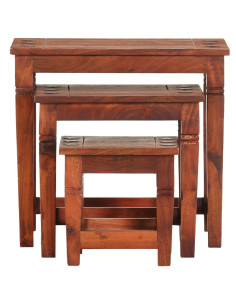 Tavolini Impilabili 3 pz in Legno Massello di Acacia