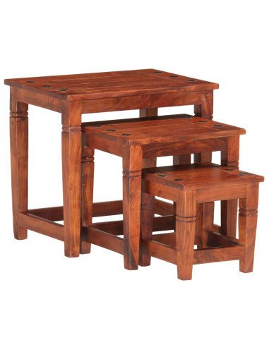 Tavolini Impilabili 3 pz in Legno Massello di Acacia