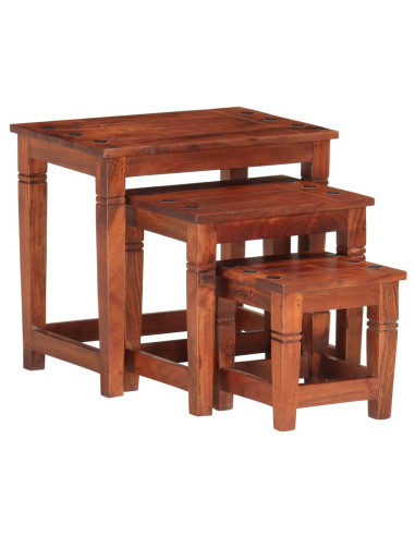 Tavolini Impilabili 3 pz in Legno Massello di Acacia