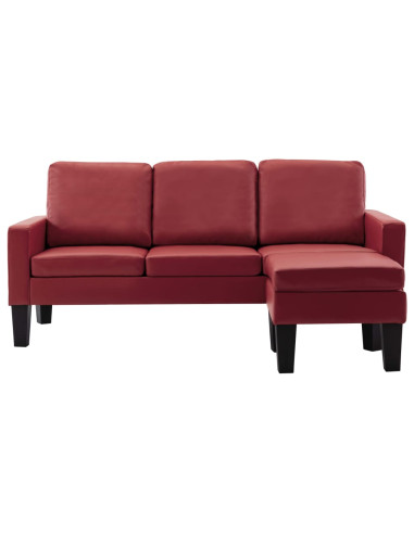 Divano a 3 Posti con Poggiapiedi Rosso Vino in Similpelle