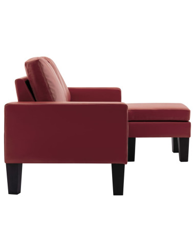 Divano a 3 Posti con Poggiapiedi Rosso Vino in Similpelle
