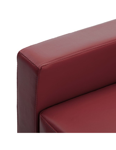 Divano a 3 Posti con Poggiapiedi Rosso Vino in Similpelle