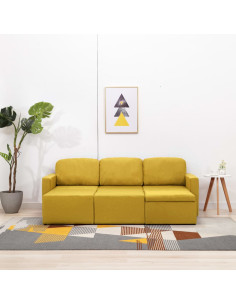 Divano Letto Modulare a 3 Posti Giallo in Tessuto 2