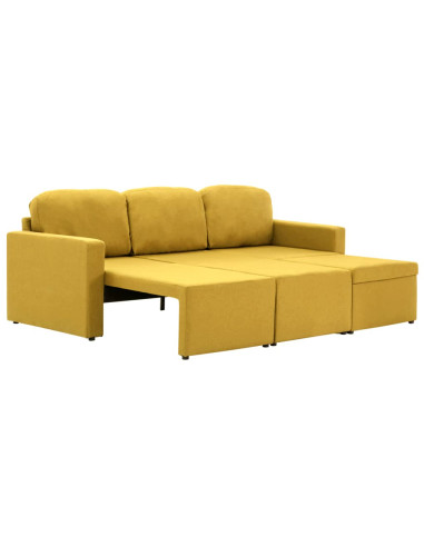 Divano Letto Modulare a 3 Posti Giallo in Tessuto