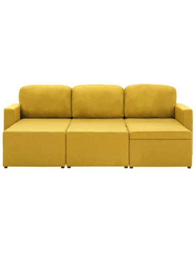 Divano Letto Modulare a 3 Posti Giallo in Tessuto