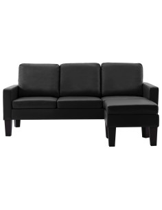 Divano a 3 Posti con Poggiapiedi Nero in Similpelle 2