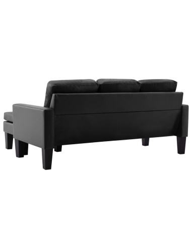 Divano a 3 Posti con Poggiapiedi Nero in Similpelle
