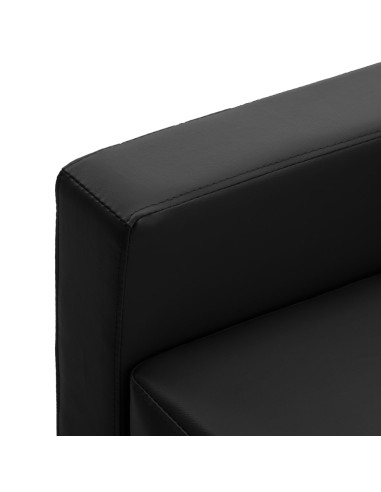 Divano a 3 Posti con Poggiapiedi Nero in Similpelle