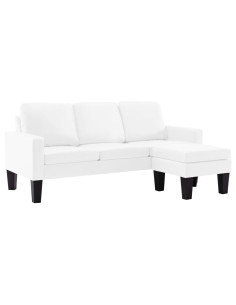 Divano a 3 Posti con Poggiapiedi Bianco in Similpelle