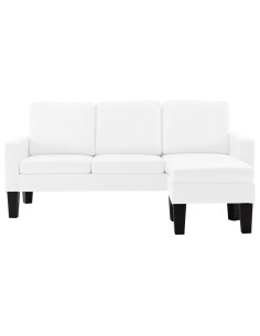 Divano a 3 Posti con Poggiapiedi Bianco in Similpelle 2