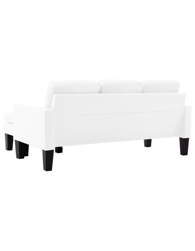 Divano a 3 Posti con Poggiapiedi Bianco in Similpelle