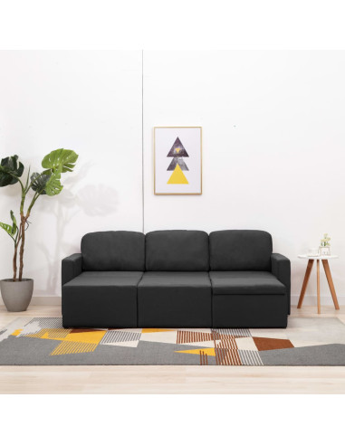 Divano Letto Modulare a 3 Posti Grigio Scuro in Tessuto