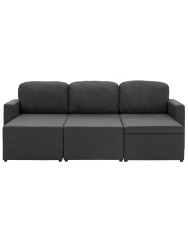 Divano Letto Modulare a 3 Posti Grigio Scuro in Tessuto