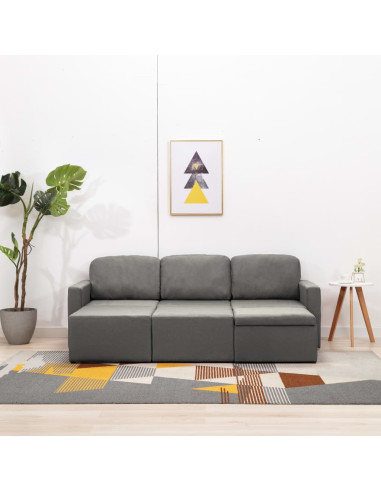 Divano Letto Modulare a 3 Posti Grigio Talpa in Tessuto