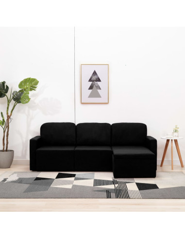 Divano Letto Modulare a 3 Posti Nero in Tessuto