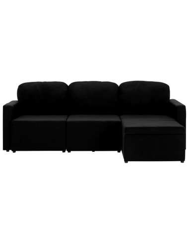 Divano Letto Modulare a 3 Posti Nero in Tessuto