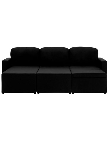 Divano Letto Modulare a 3 Posti Nero in Tessuto