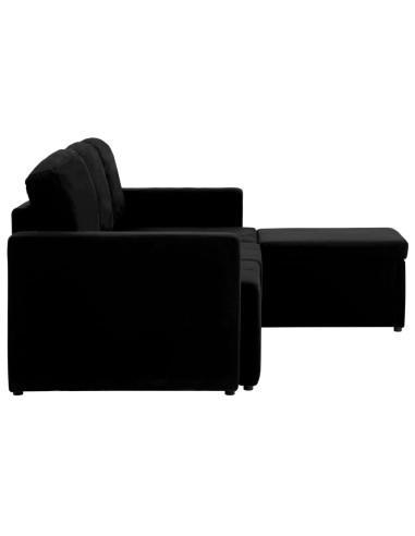 Divano Letto Modulare a 3 Posti Nero in Tessuto