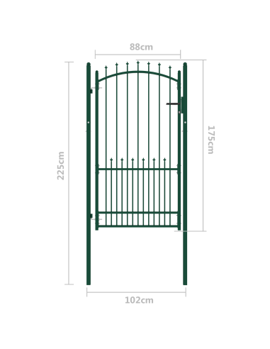 Cancello per Recinzione con Punte in Acciaio 100x175 cm Verde