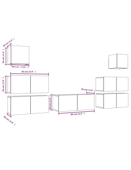 Set di Mobili Porta TV 7 pz Grigio Sonoma in Legno Multistrato