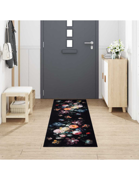 Tappetino da Cucina Floreale Nero 300 x 60 cm Velluto