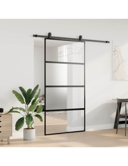 Porta Scorrevole Ferramenta Nera 102,5x205 cm Vetro Temperato