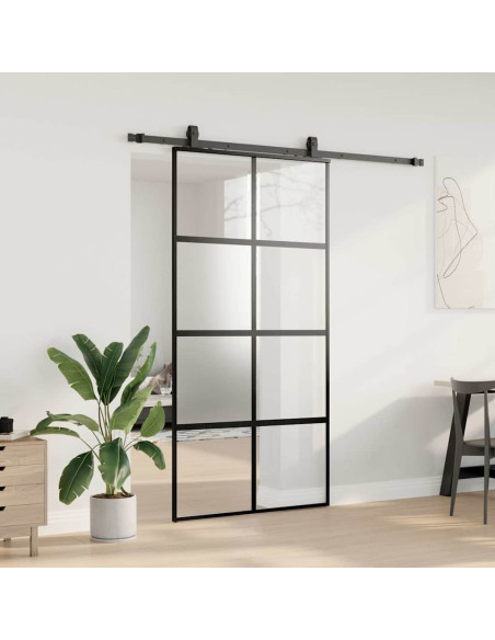 Porta Scorrevole Ferramenta Nera 102,5x205 cm Vetro Temperato