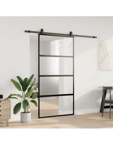 Porta Scorrevole Ferramenta Nera 102,5x205 cm Vetro Temperato