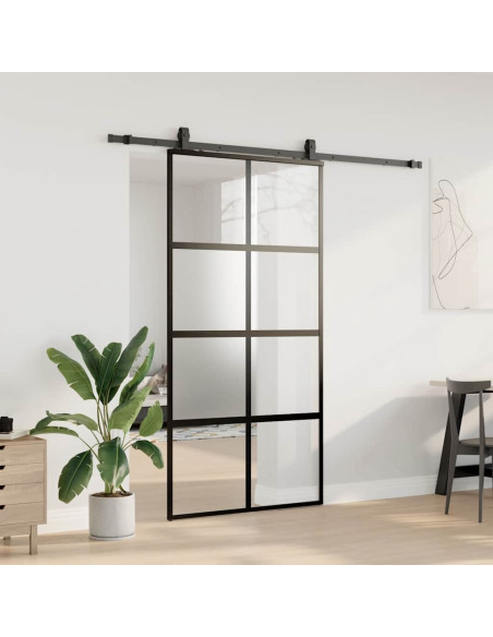 Porta Scorrevole Ferramenta Nera 102,5x205 cm Vetro Temperato