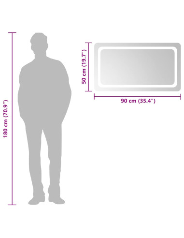 Specchio da Bagno con Luci LED 90x50 cm