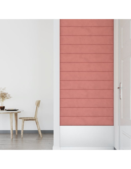 Pannelli Murali 12 pz Rosa 90x15 cm Velluto 1,62 m²